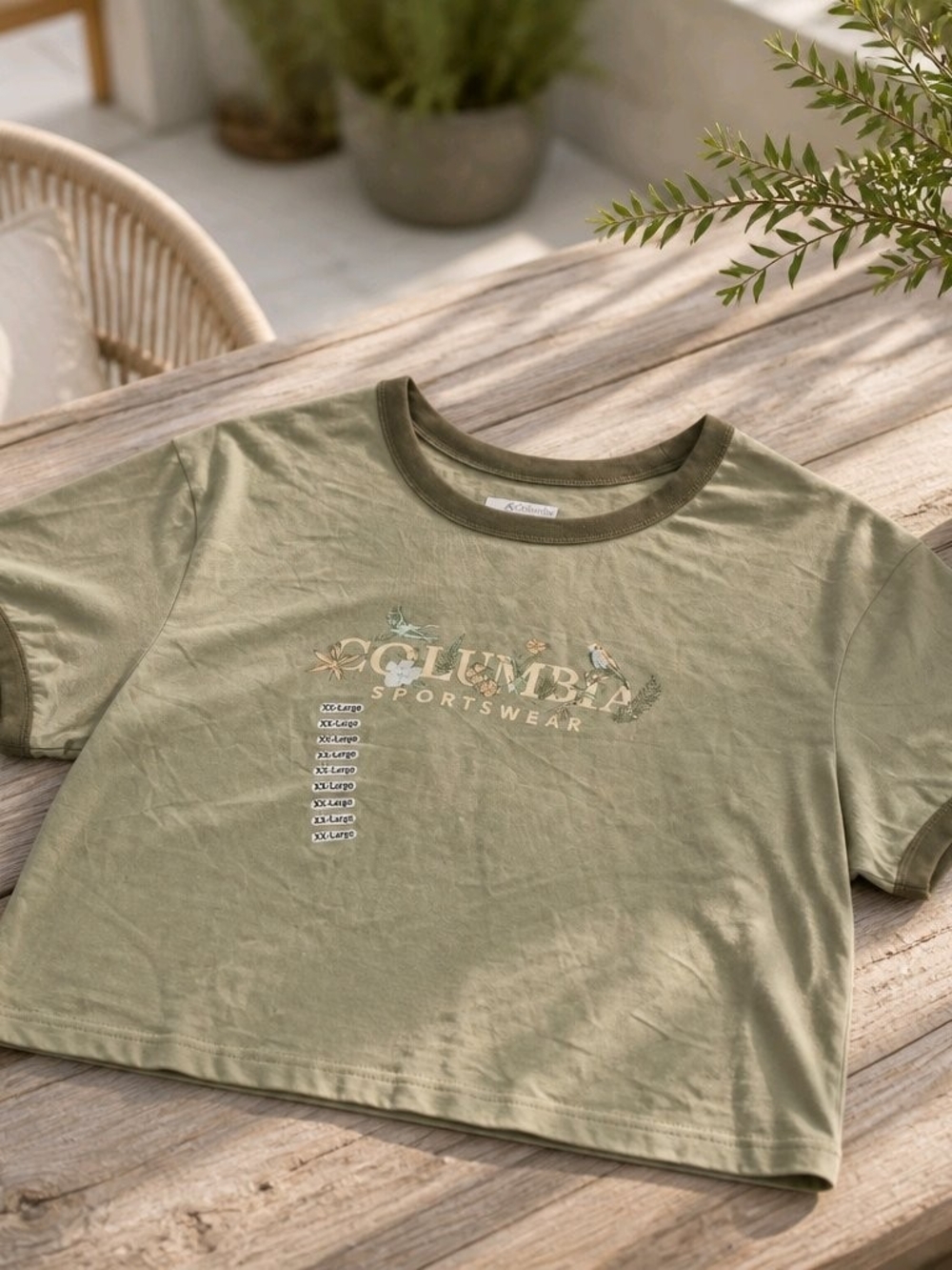 Columbia Womens Olive Green Ringer Tee with Nature Graphic